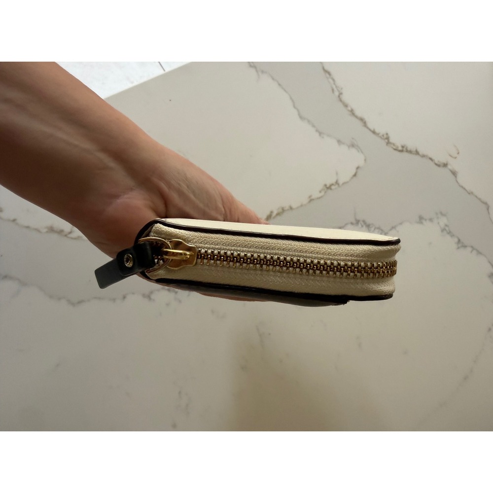 Kate Spade New York Bow Zip Around Continental Wallet Cream Brown Black Leather - Picture 6 of 14